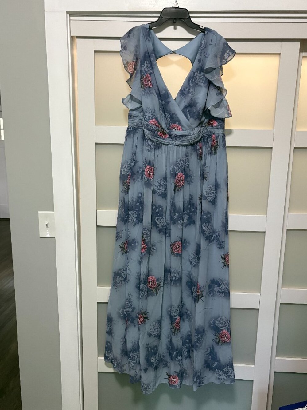 Ever Pretty Blue Floral Women's Dress sz 22 Cutout Back V Front High Waist NEW